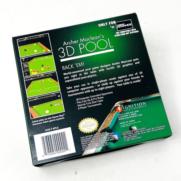 BOX & BOOKLETS ONLY ~Archer Maclean's 3D Pool Nintendo Game Boy Advance GBA - Picture 3 of 3